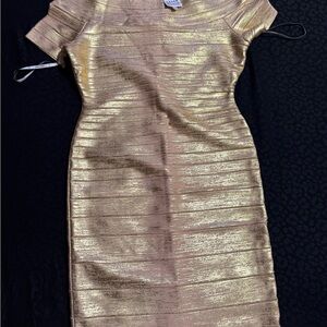 Herve Leger Metallic Gold Mini Dress